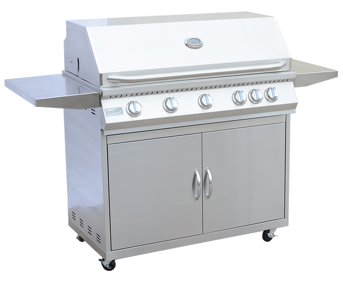 KoKoMo Grills 5 Burner 40 Inch Cart Model BBQ Grill With Locking Casters 304 Stainless Steel