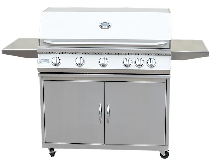 KoKoMo Grills 5 Burner 40 Inch Cart Model BBQ Grill With Locking Casters 304 Stainless Steel