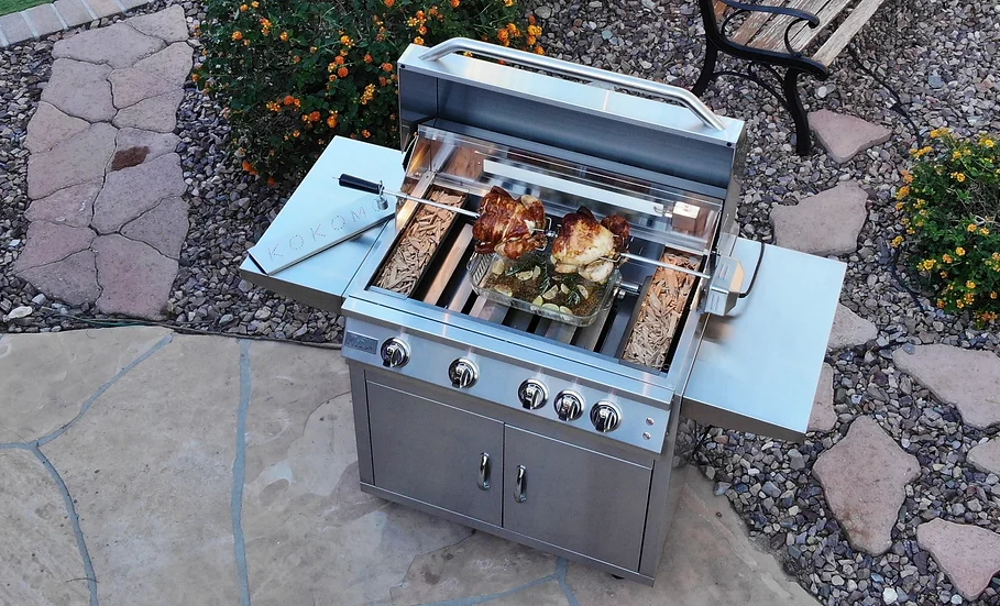 KoKoMo Grills Professional 4 Burner 32 Inch Cart Model BBQ Grill With Lights & Locking Casters