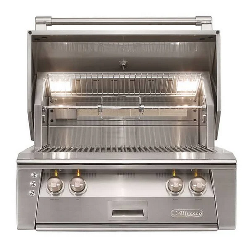 Alfresco 30” Built-In Luxury Gas Grill / Stainless Steel, 18SR Burners, Smoker, Infrared Rear Burner, Rotisserie, Cover / ALXE-30